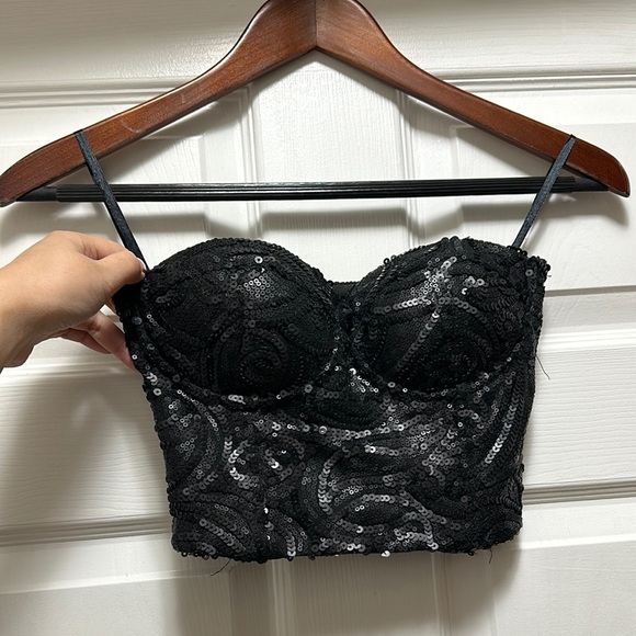 Black Sequin Bustier Top - Picture 1 of 2
